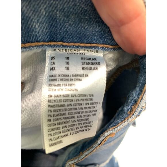American Eagle Womens Distressed High-Rise Straight Jeans Light Wash Size 10 - Picture 8 of 11